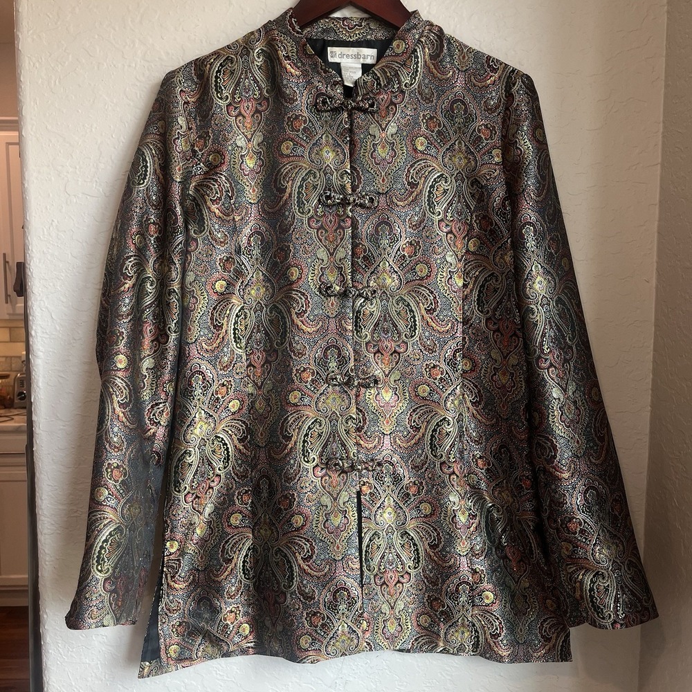 Womens Metallic Blazer‎ Jacket Lined Kimono Style Button Up Dressbarn, Large